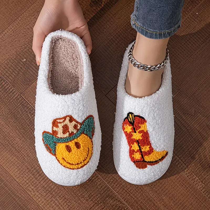 Cartoon Print Home Warm Slippers, Soft Sole Platform Closed Toe Fuzzy Shoes, Non-slip Bedroom Plush Shoes SL0808 17