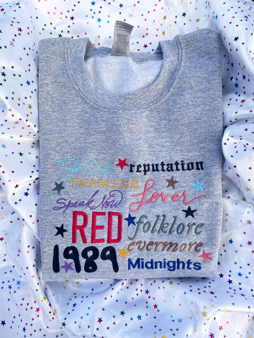 Taylor Swift Eras Tour Albums Embroidered Crewneck with custom coloured embroidery EM1309T