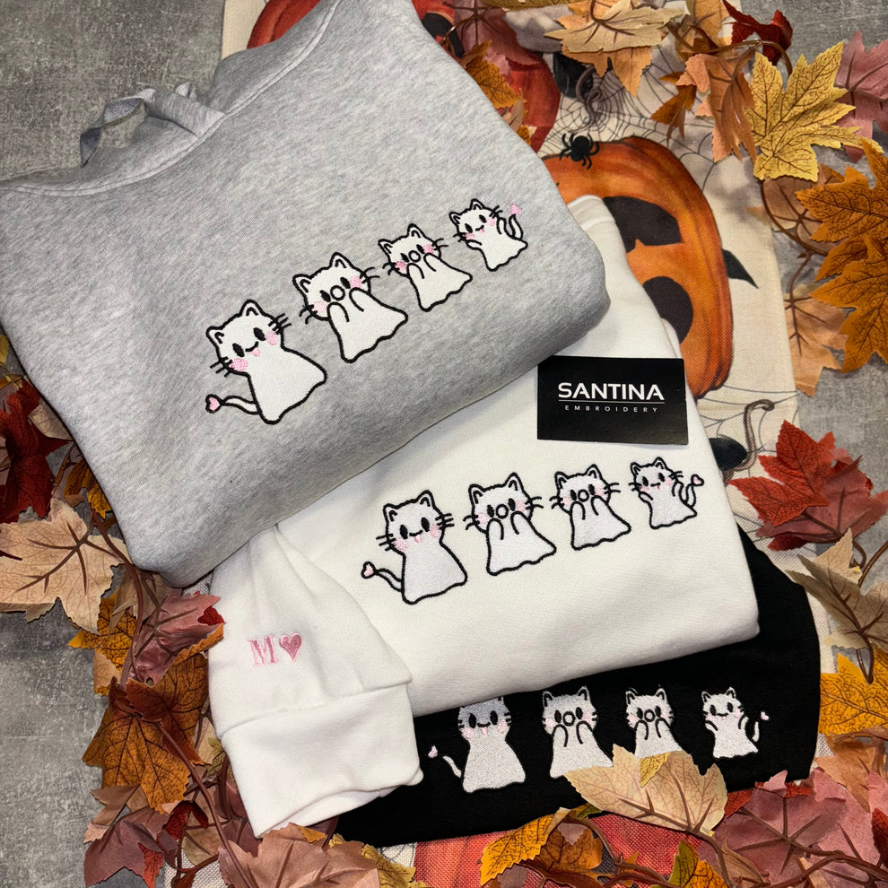 Spooky kittens embroidered sweatshirt, hoodie EMHA0909S