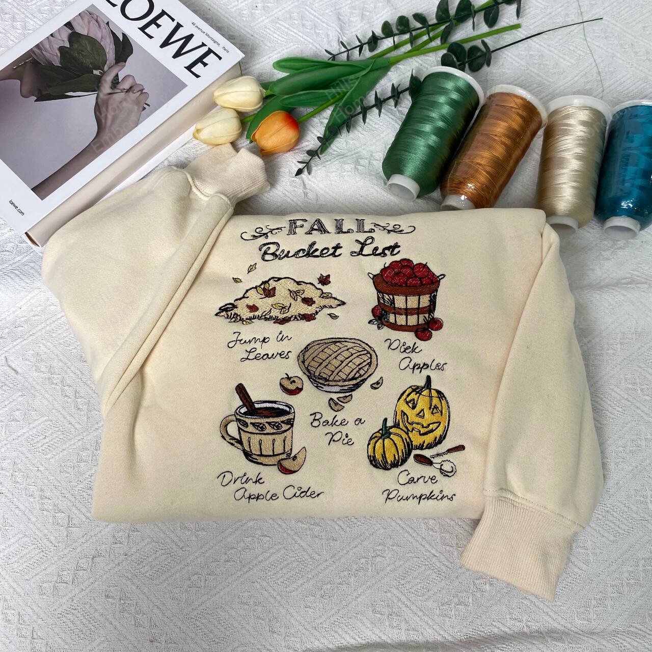 Fall Bucket List Embroidered Sweatshirt, Embroidered Pumpkin Hoodie, Gift For Autumn Lovers EM1809S