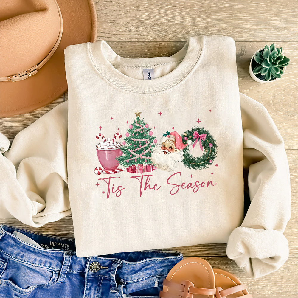 Tis The Season PNG, Coquette Bow Christmas PNG, Retro Christmas Crewneck, Girly Christmas Sweater, Merry Christmas S114 SNA