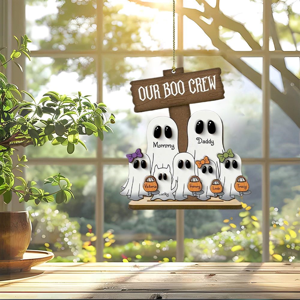 Personalized Halloween Family Portrait Suncatcher, Custom Ghost Family Window Hangings, Pumpkin Fall Decor, Gothic Home Decor, Spooky Decor ORHA2708