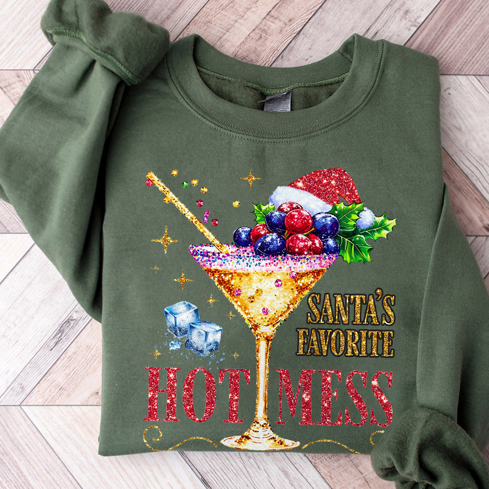 Santa's Hot Mess PNG, Glitter Christmas Martini Png, Christmas Drink T Shirt Png, Alcohol Xmas png, Glitter Santa Hat, S103
