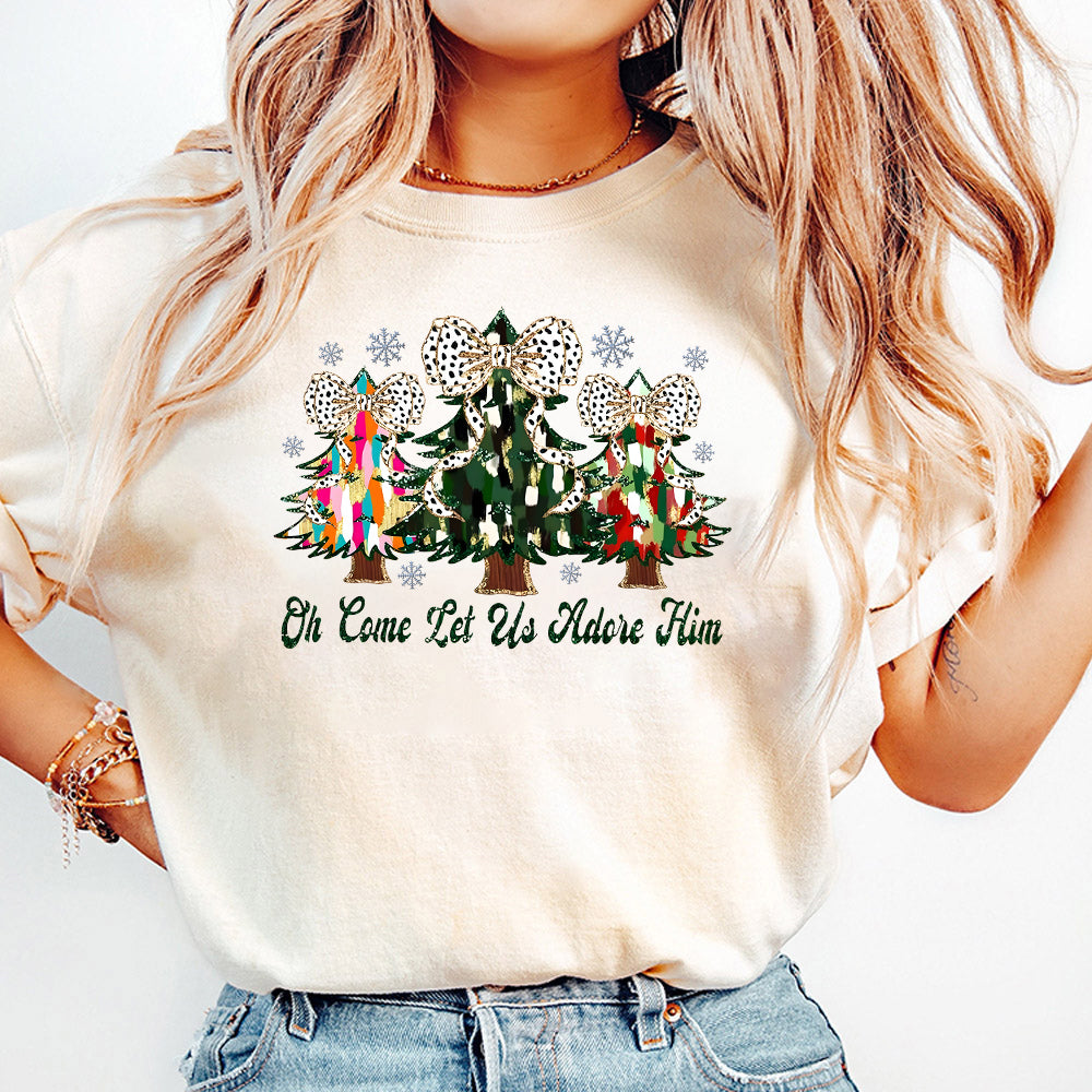 Colorful Coquette Glitter Christmas Tree Png, Jesus Christmas, Oh Come Let Us Adore Him Christmas Coquette Bow Dalmantian Png, brushstroke PNG0710 05 NPN