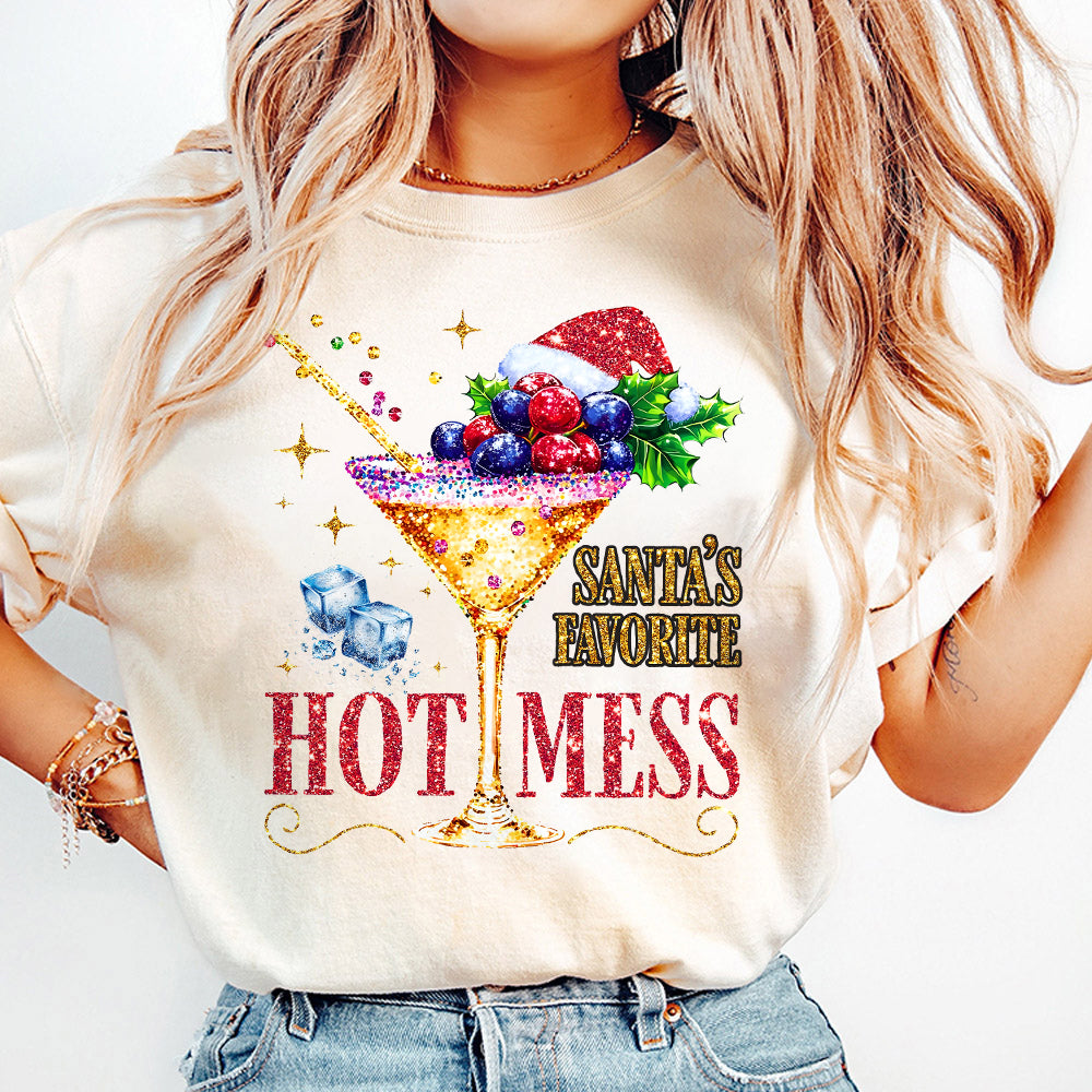 Santa's Hot Mess PNG, Glitter Christmas Martini Png, Christmas Drink T Shirt Png, Alcohol Xmas png, Glitter Santa Hat, S103
