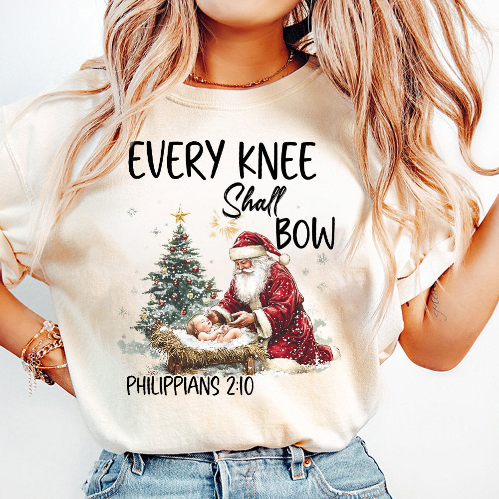 Every Knee Shall Bow PNG sublimation, Nativity Scene Png, Santa Christmas Png, Christmas Shirt, Kneeling Santa Png, Baby Jesus Png S175