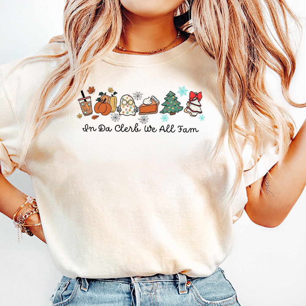 In Da Clerb We All Fam png, christmas png, Hallowthanksmas png, Thanksgiving png, christmas tree coquette png, Christmas we all fam, humor S191 SNA