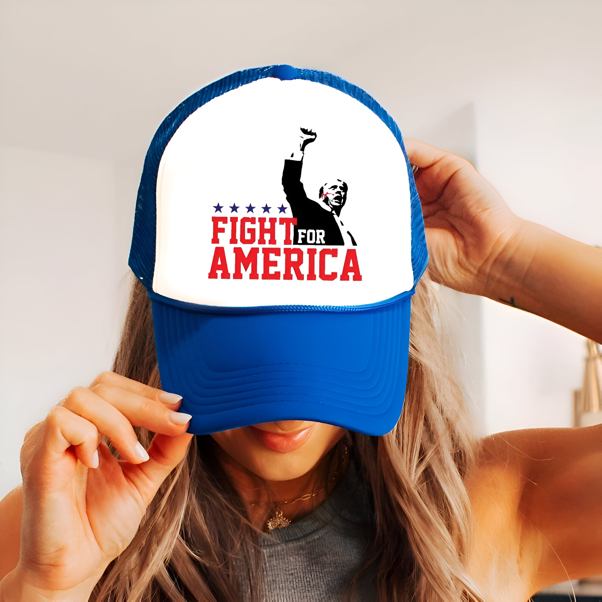 Fight Donald Trump Trucker Hat, I Will Fight Trump, I Stand With Trump, Make America Great Again, Donald Trump Trucker Hat, Trump Trucker Hat Tu1 2