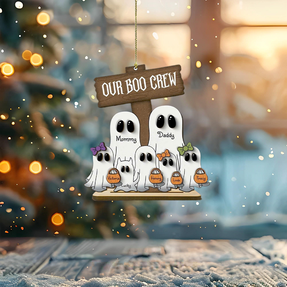 Personalized Halloween Family Portrait Suncatcher, Custom Ghost Family Window Hangings, Pumpkin Fall Decor, Gothic Home Decor, Spooky Decor ORHA2708