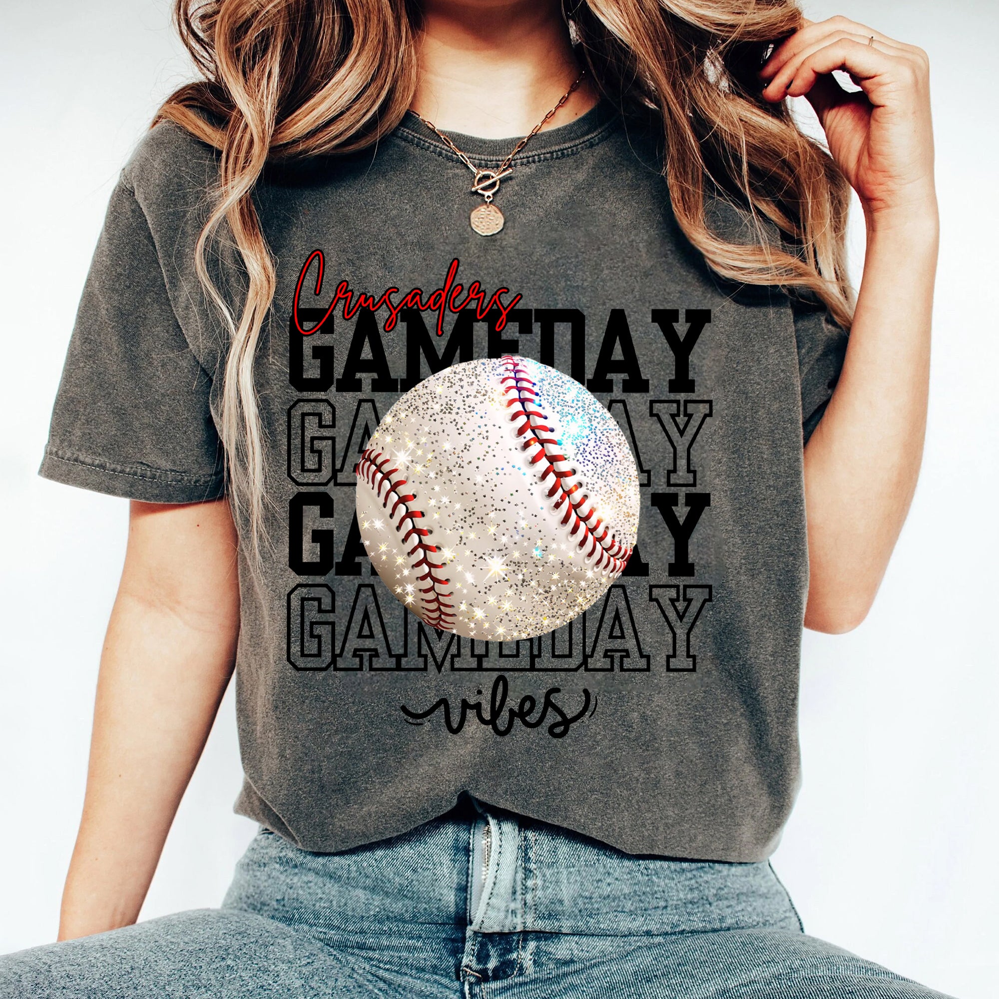 Custom Team Mascot Game Day Vibes Baseball Crewneck Sweatshirt, Sparkle Baseball Mom Shirt, Volleyball Season Womens Pullover, Oversized FB2708