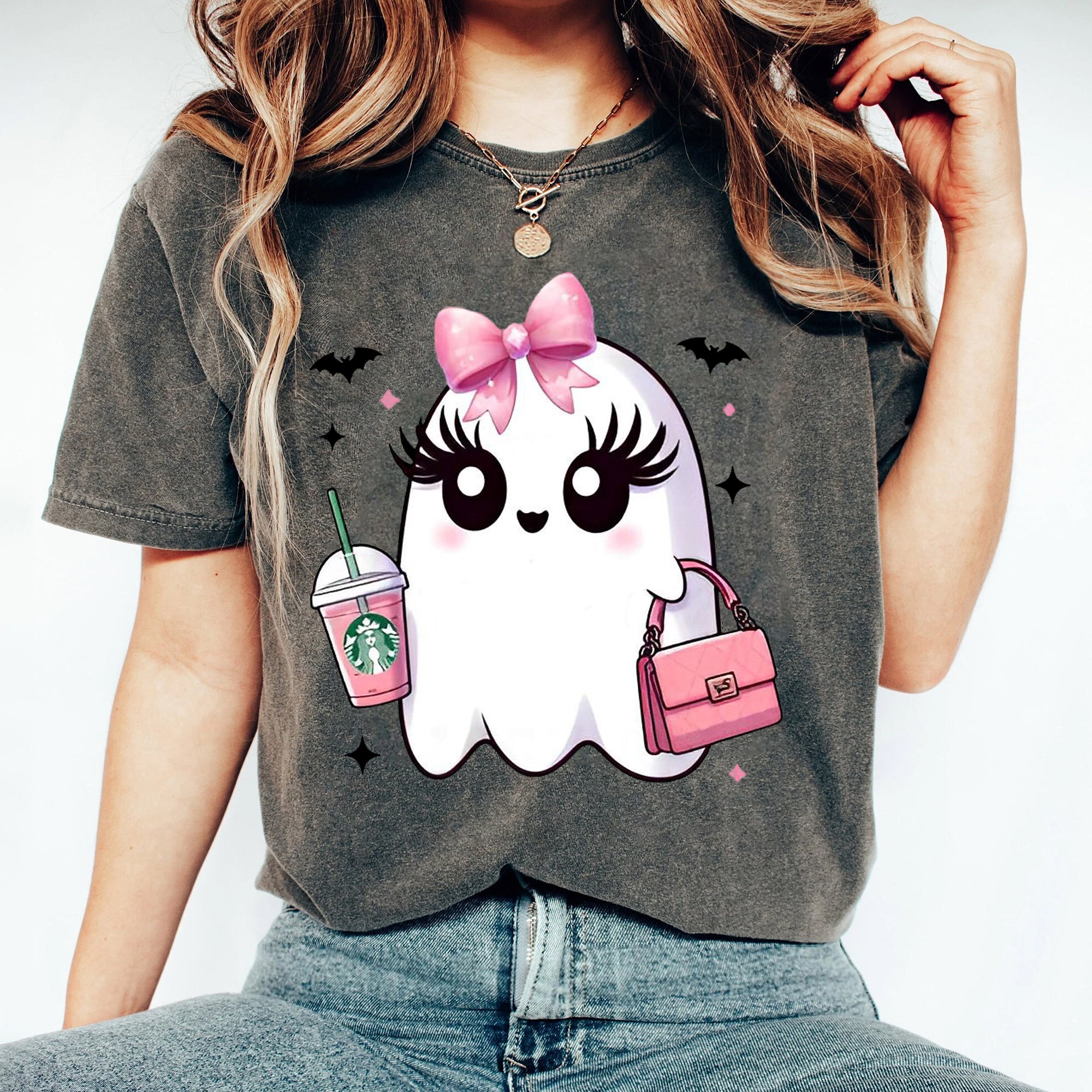 Pink Cute Ghost Coquette Bow Halloween Shirt, Halloween Ghosts Tshirt, Cute Ghost Shirt, Halloween Sweater, Halloween Party, Halloween Gift FB2708