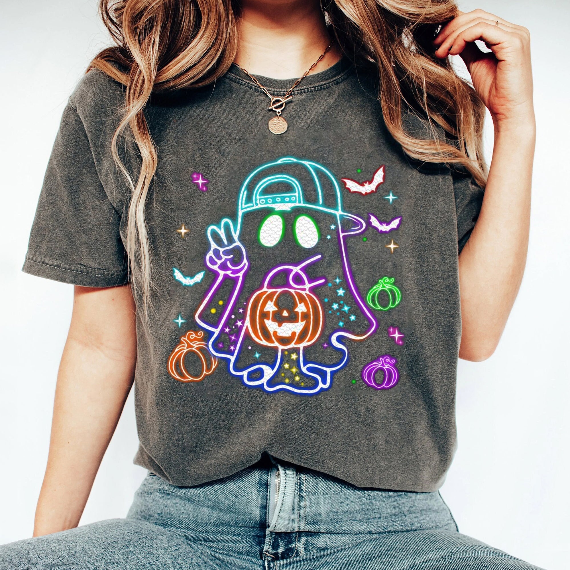 Halloween Ghost Neon Shirt, Retro Halloween Neon Shirt, Halloween Girl And Boy Shirt, Spooky Season Shirt, Social Club Shirt, Trendy Halloween Shirt CCC