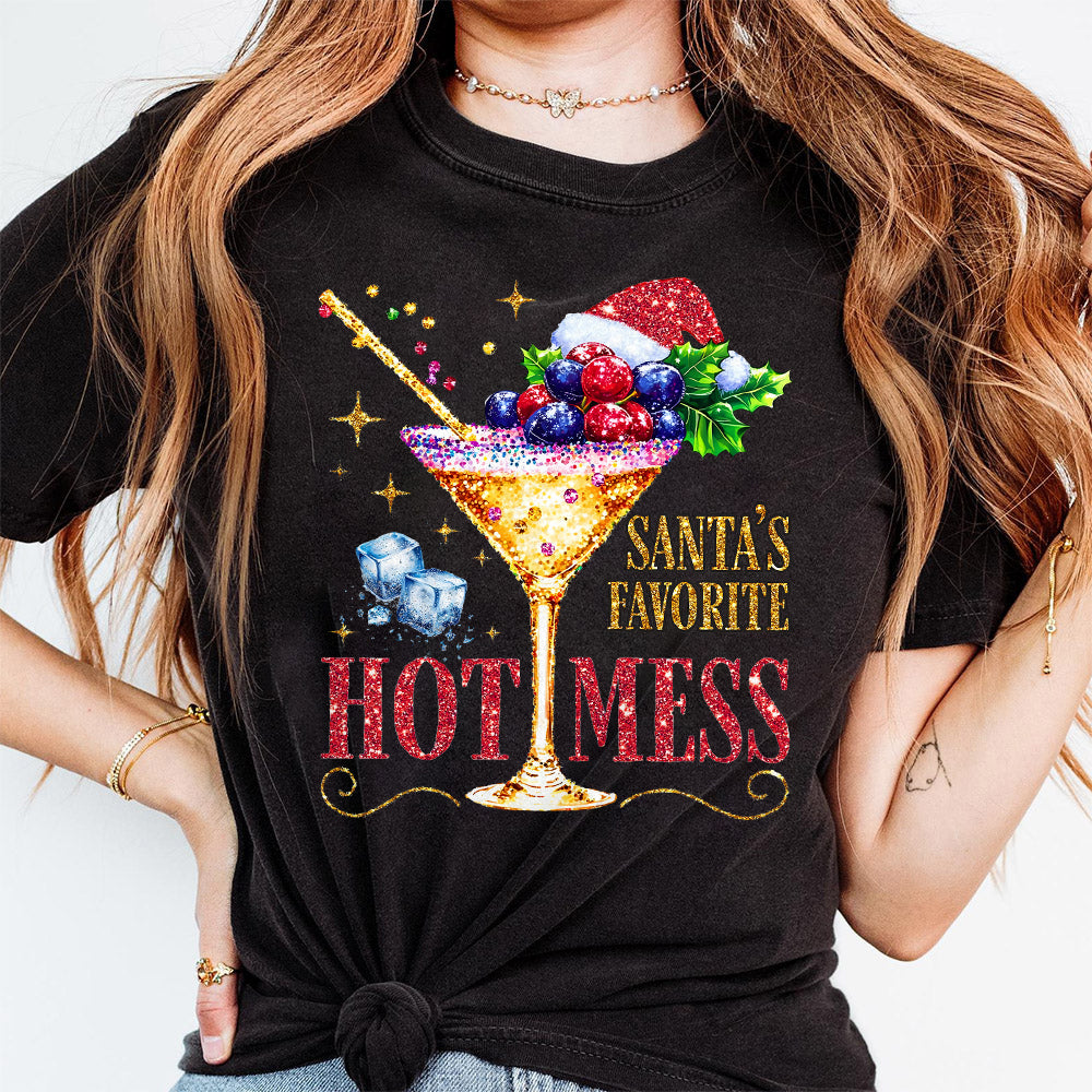 Santa's Hot Mess PNG, Glitter Christmas Martini Png, Christmas Drink T Shirt Png, Alcohol Xmas png, Glitter Santa Hat, S103