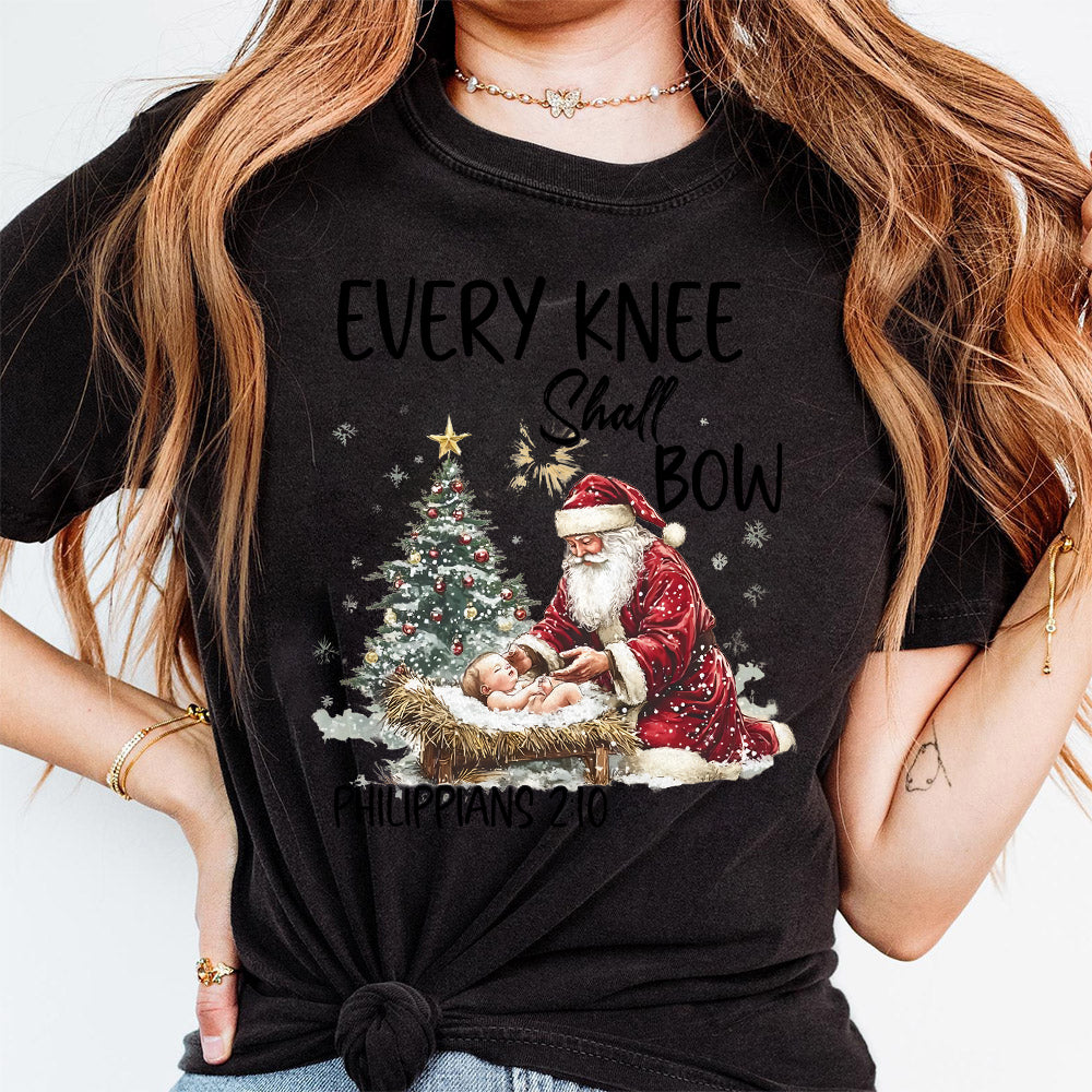 Every Knee Shall Bow PNG sublimation, Nativity Scene Png, Santa Christmas Png, Christmas Shirt, Kneeling Santa Png, Baby Jesus Png S175