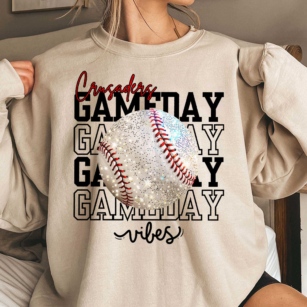 Custom Team Mascot Game Day Vibes Baseball Crewneck Sweatshirt, Sparkle Baseball Mom Shirt, Volleyball Season Womens Pullover, Oversized FB2708