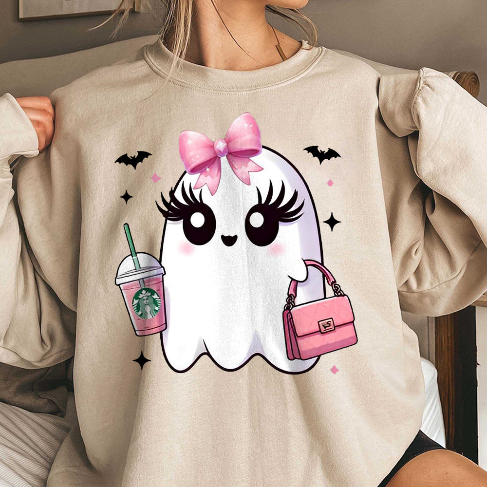 Pink Cute Ghost Coquette Bow Halloween Shirt, Halloween Ghosts Tshirt, Cute Ghost Shirt, Halloween Sweater, Halloween Party, Halloween Gift FB2708