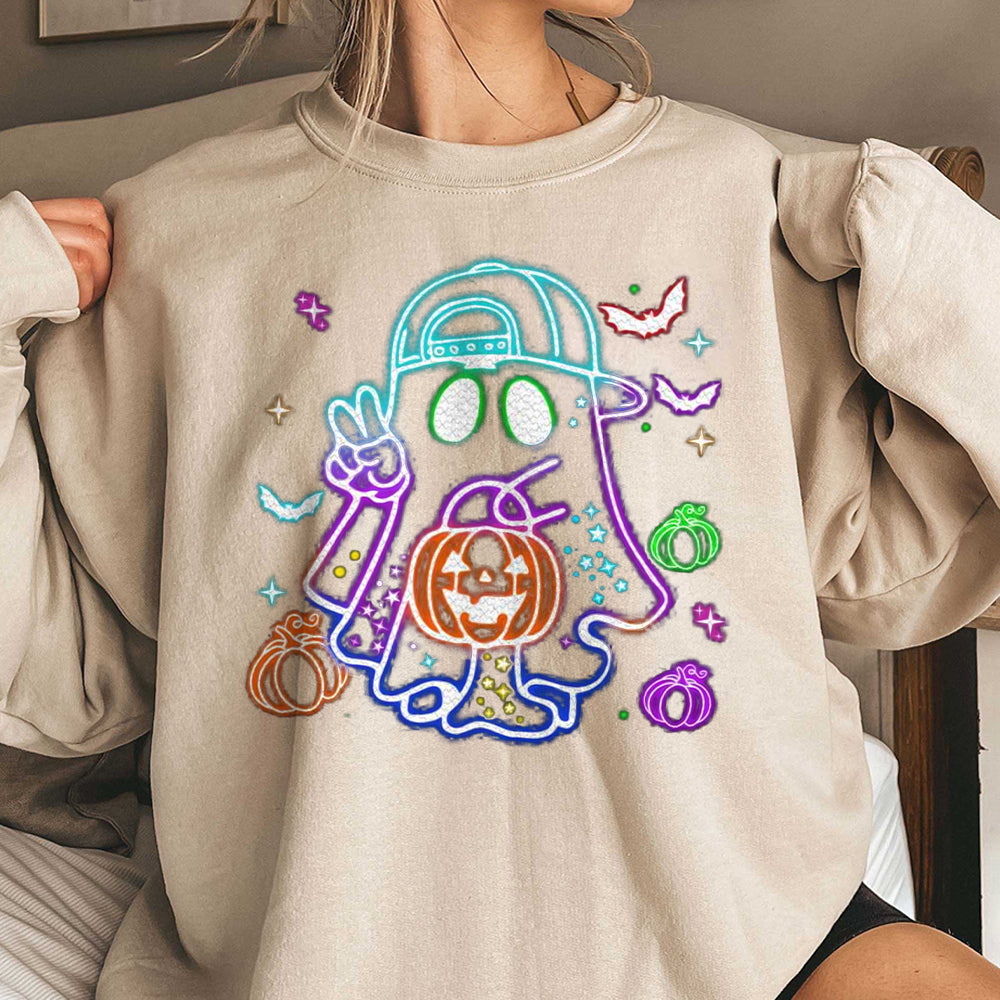 Halloween Ghost Neon Shirt, Retro Halloween Neon Shirt, Halloween Girl And Boy Shirt, Spooky Season Shirt, Social Club Shirt, Trendy Halloween Shirt CCC