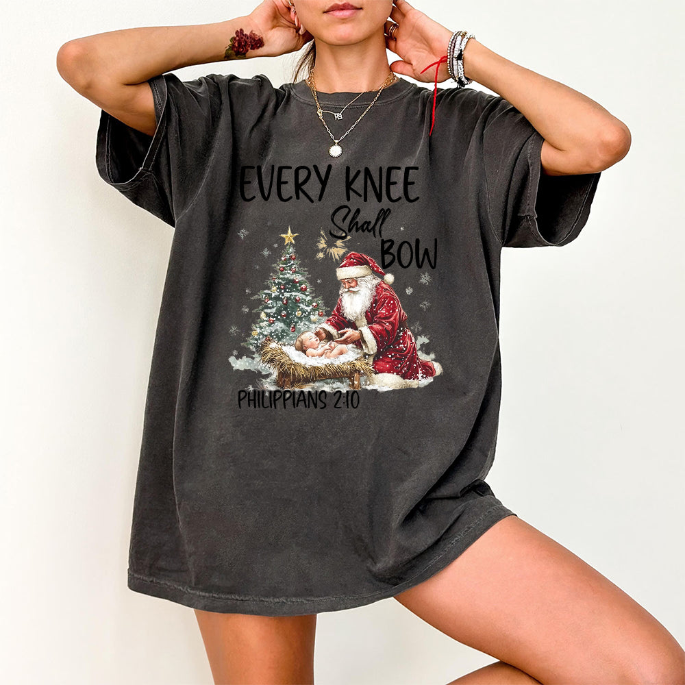 Every Knee Shall Bow PNG sublimation, Nativity Scene Png, Santa Christmas Png, Christmas Shirt, Kneeling Santa Png, Baby Jesus Png S175