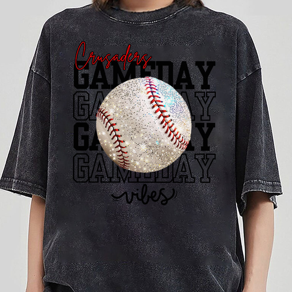 Custom Team Mascot Game Day Vibes Baseball Crewneck Sweatshirt, Sparkle Baseball Mom Shirt, Volleyball Season Womens Pullover, Oversized FB2708