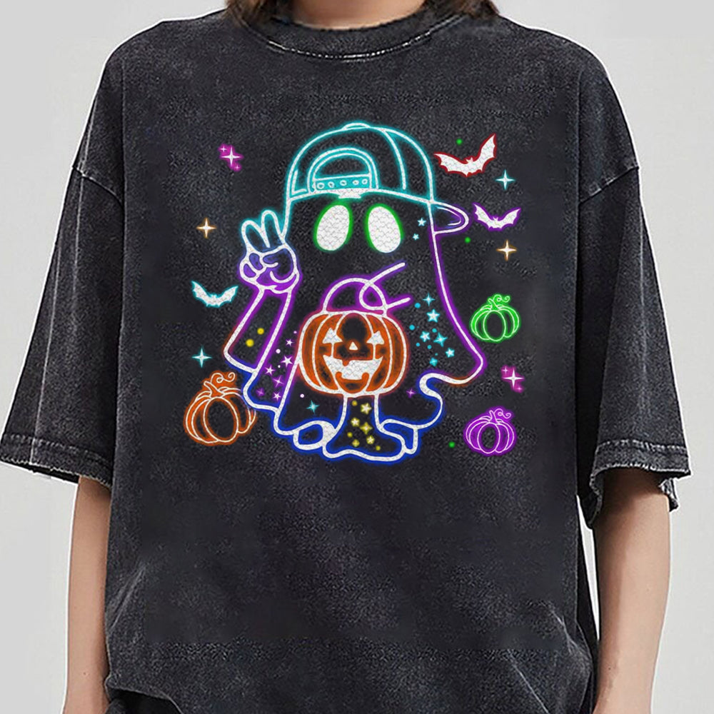 Halloween Ghost Neon Shirt, Retro Halloween Neon Shirt, Halloween Girl And Boy Shirt, Spooky Season Shirt, Social Club Shirt, Trendy Halloween Shirt CCC