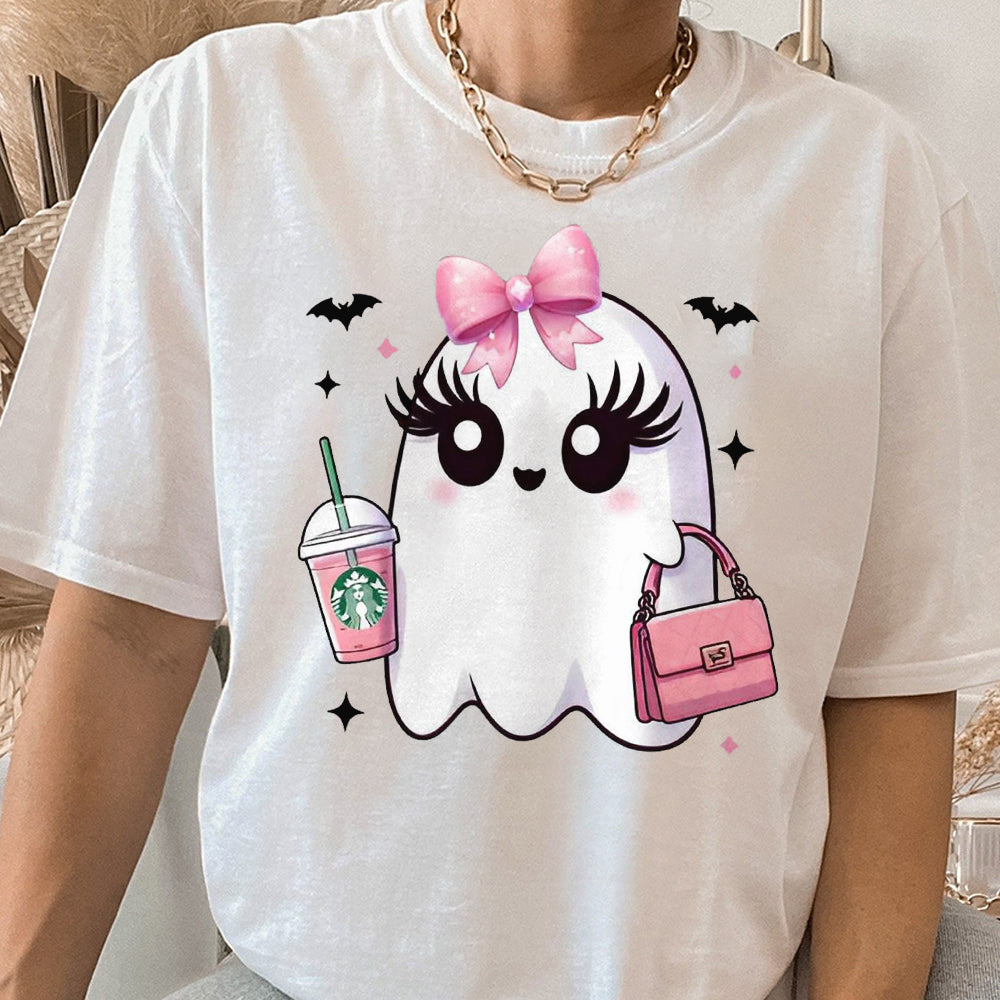 Pink Cute Ghost Coquette Bow Halloween Shirt, Halloween Ghosts Tshirt, Cute Ghost Shirt, Halloween Sweater, Halloween Party, Halloween Gift FB2708