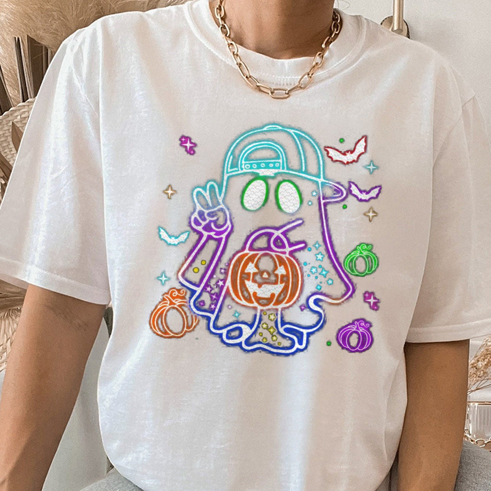 Halloween Ghost Neon Shirt, Retro Halloween Neon Shirt, Halloween Girl And Boy Shirt, Spooky Season Shirt, Social Club Shirt, Trendy Halloween Shirt CCC