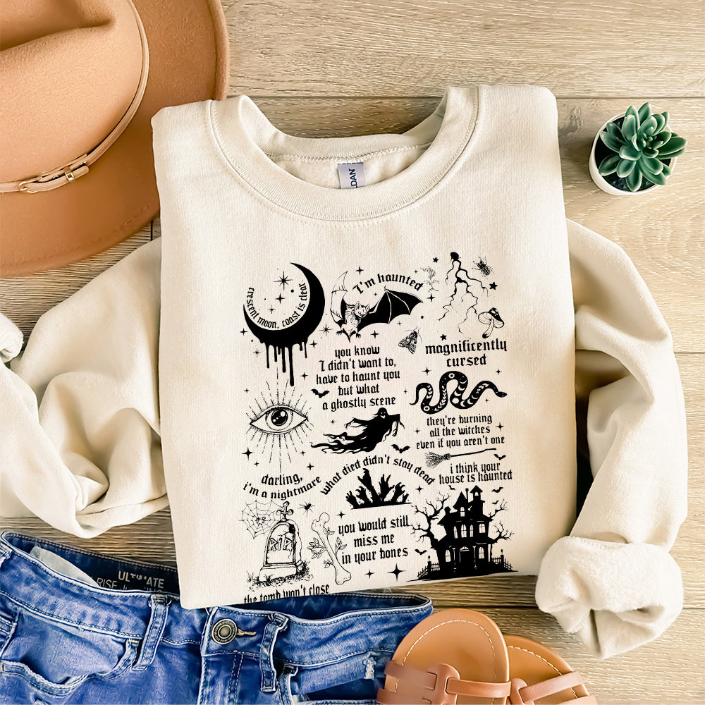 I'm Haunted Png, Spooky Halloween SweatPng  Swift Collage with Halloween Symbols & Lyrics  Cozy Swiftie Fall Appare PNG0810 05 3 NPN