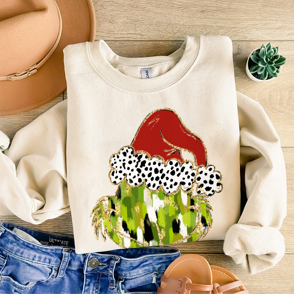 Mean one Coquette glitter png brushstroke green guy design dtf Christmas girls winter png kids santa design bow brushstroke S99