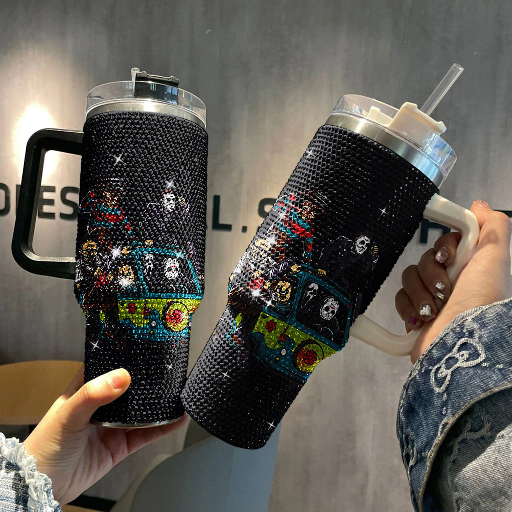 Horror Friends Halloween Creepy Tumblers, Halloween Horror Movie Characters Tumbler 40oz, Horror Bling Ghost 40oz Cup with Lid and Straw TUM2908