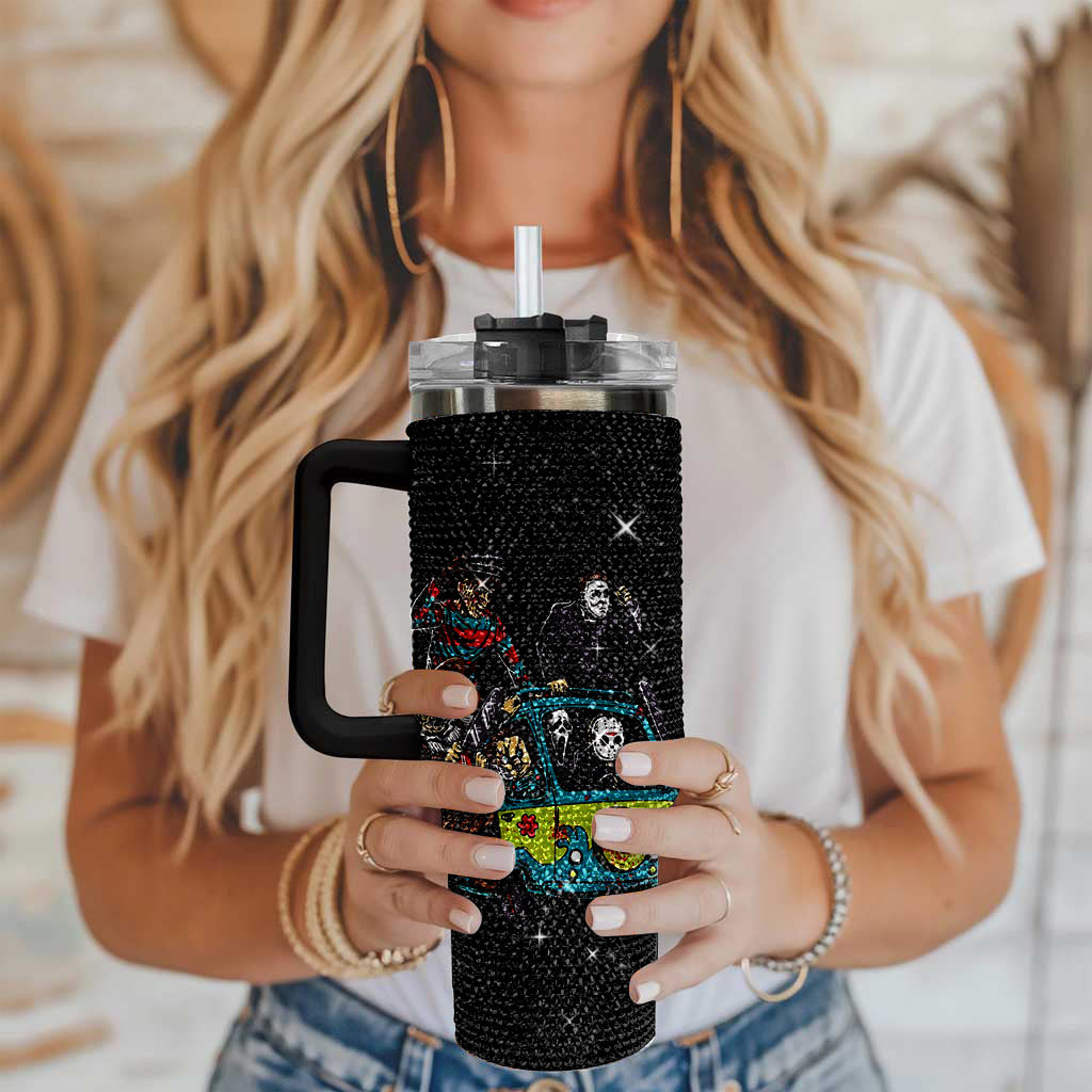 Horror Friends Halloween Creepy Tumblers, Halloween Horror Movie Characters Tumbler 40oz, Horror Bling Ghost 40oz Cup with Lid and Straw TUM2908