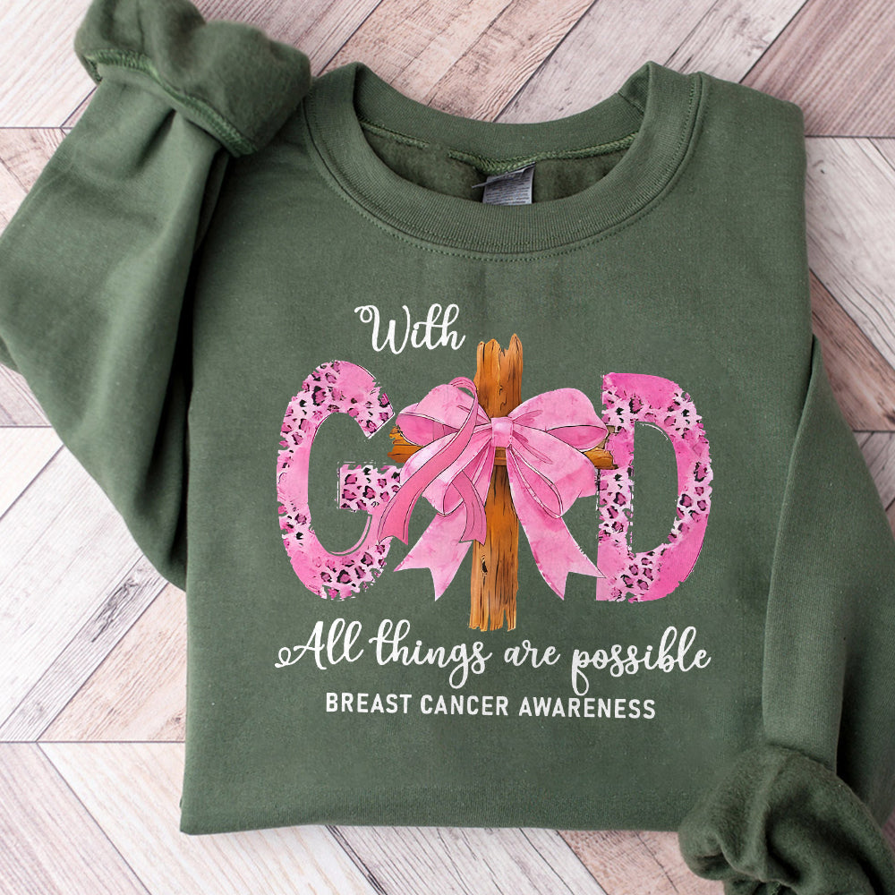 With God All Things Are Possible Breast Cancer Cross Bow Png, Breast Cancer Jesus Png, Breast Cancer Bow Png, Cancer Bible God Sublimation PNG1210 11 NPN