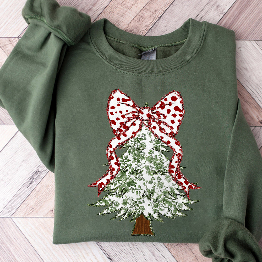 Green Grand millennial Coquette gold glitter Christmas tree chinoiserie png girls christmas design dtf bow acrylic brushstroke PNG1110 10 NPN