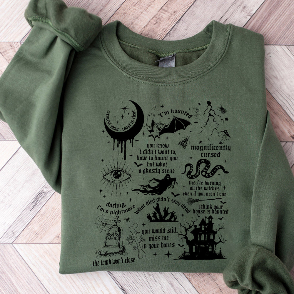 I'm Haunted Png, Spooky Halloween SweatPng  Swift Collage with Halloween Symbols & Lyrics  Cozy Swiftie Fall Appare PNG0810 05 3 NPN