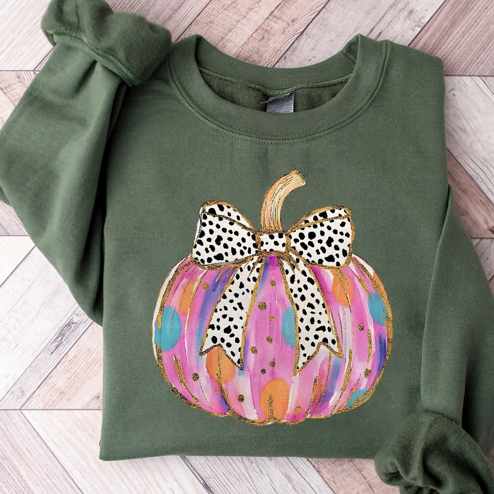 Colorful Coquette gold glitter pumpkin png girls fall pumpkin design dtf Halloween girls fall png kids fall design bow acrylic brushstroke PNG2709 11 NPN