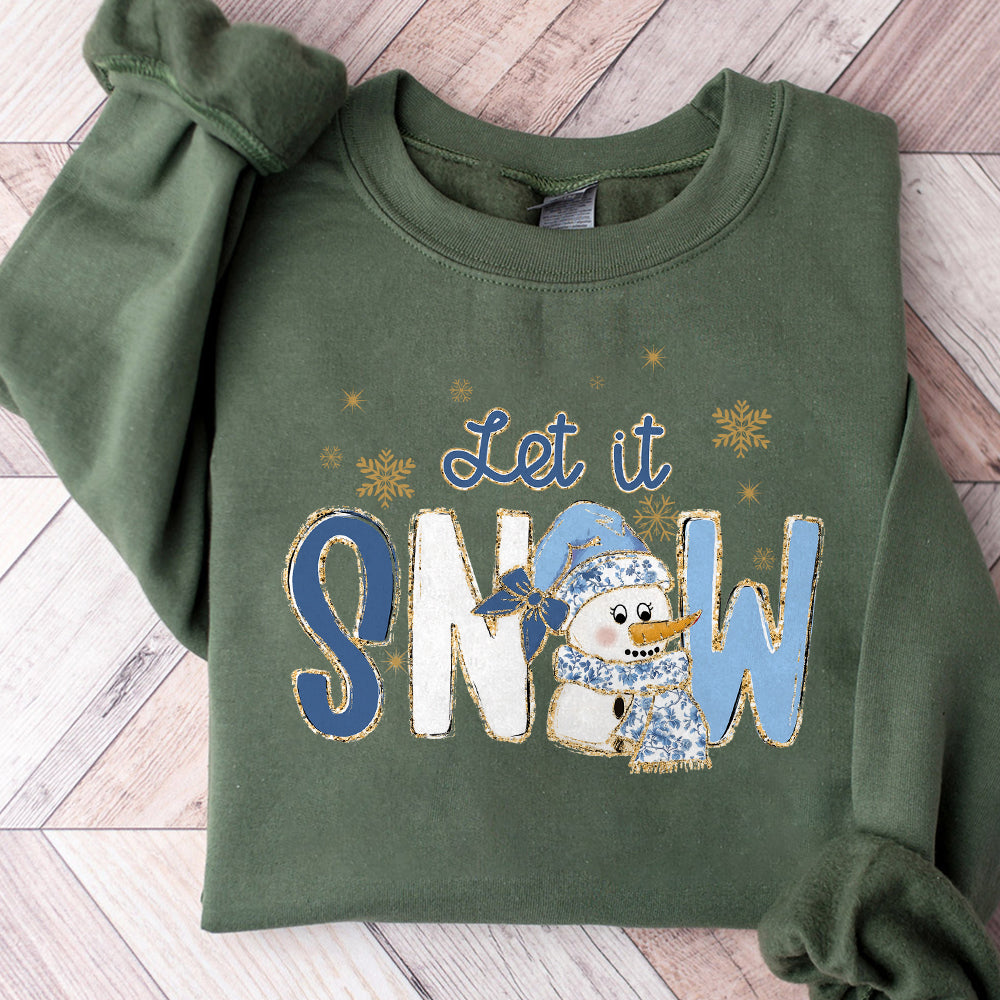 Grand millennial Let it snow Coquette Christmas snowman png Christmas design dtf Christmas girls winter png design bow acrylic brushstroke S130
