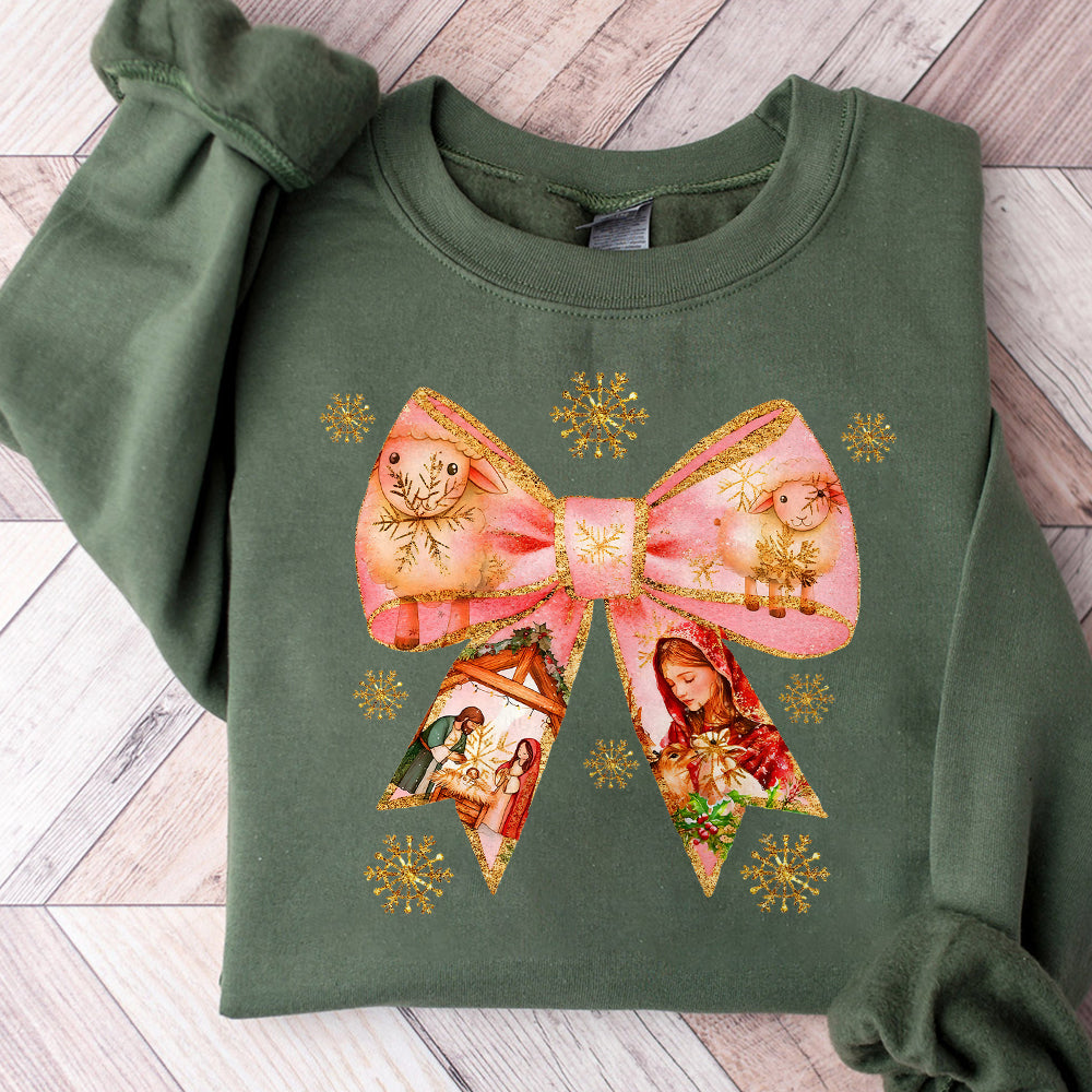Jesus Christmas Coquette Bow Png, Christian Christmas Png, Nativity Scene Png, Baby Jesus Png, Bible Verse Png, Glitter, Pink Christmas Png S233 abccc