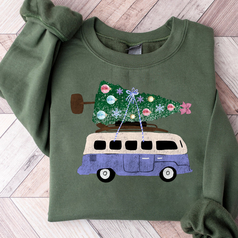 Jolliest Bunch of Teachers this side of the hallway- Christmas tree- purple van- vintage- watercolor- ornaments- snowflakes- bow- teach- PNG S243 091124