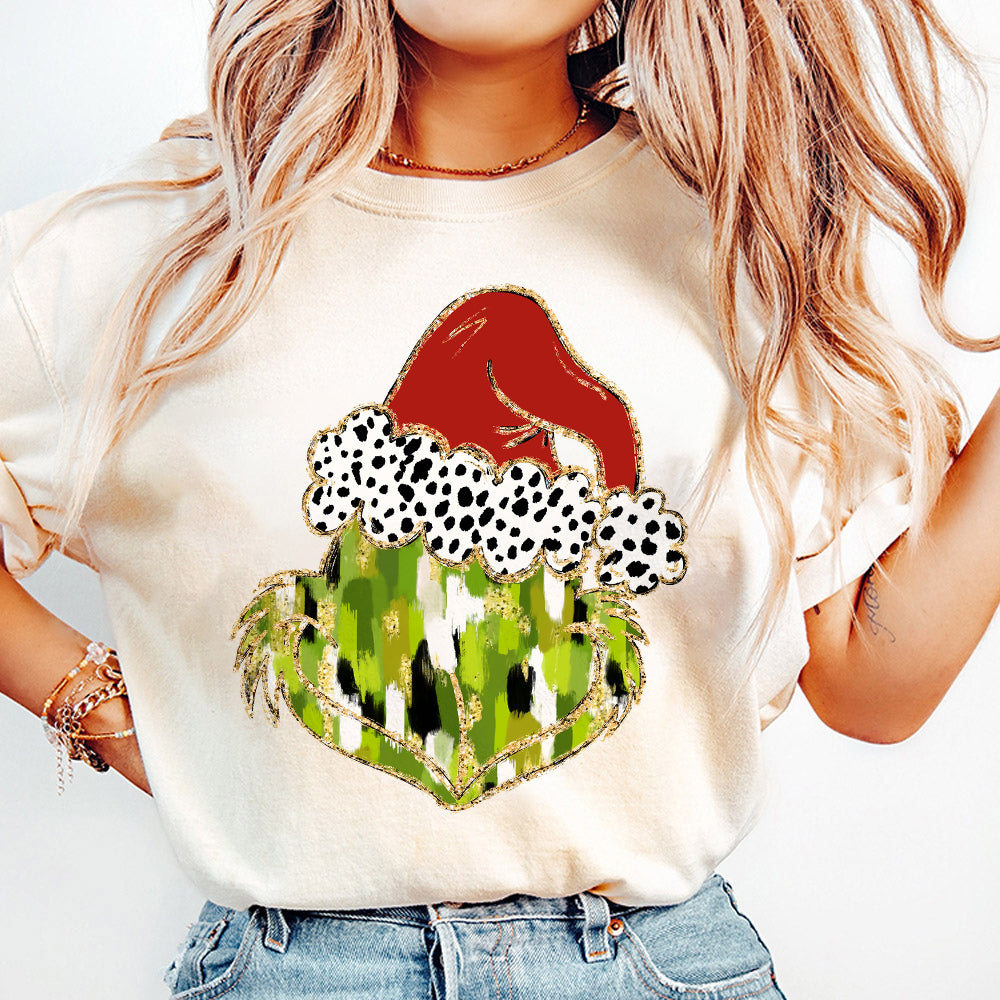 Mean one Coquette glitter png brushstroke green guy design dtf Christmas girls winter png kids santa design bow brushstroke S99