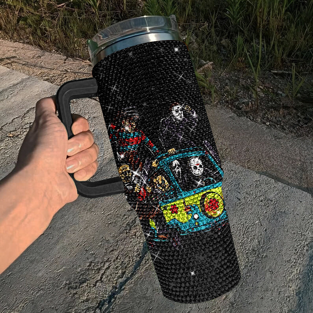 Horror Friends Halloween Creepy Tumblers, Halloween Horror Movie Characters Tumbler 40oz, Horror Bling Ghost 40oz Cup with Lid and Straw TUM2908