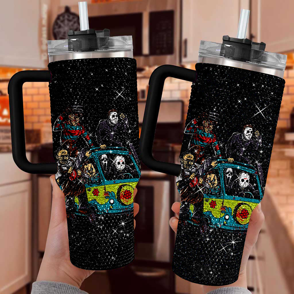 Horror Friends Halloween Creepy Tumblers, Halloween Horror Movie Characters Tumbler 40oz, Horror Bling Ghost 40oz Cup with Lid and Straw TUM2908
