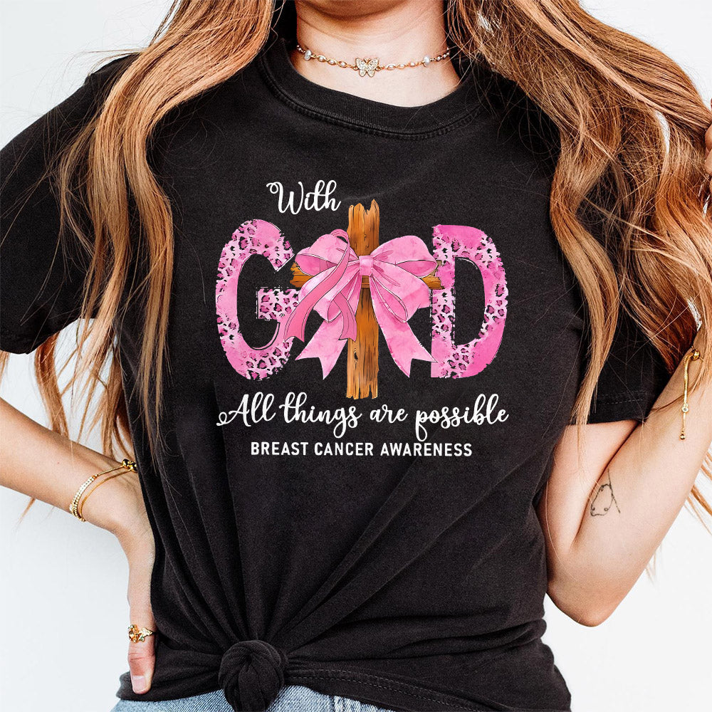 With God All Things Are Possible Breast Cancer Cross Bow Png, Breast Cancer Jesus Png, Breast Cancer Bow Png, Cancer Bible God Sublimation PNG1210 11 NPN