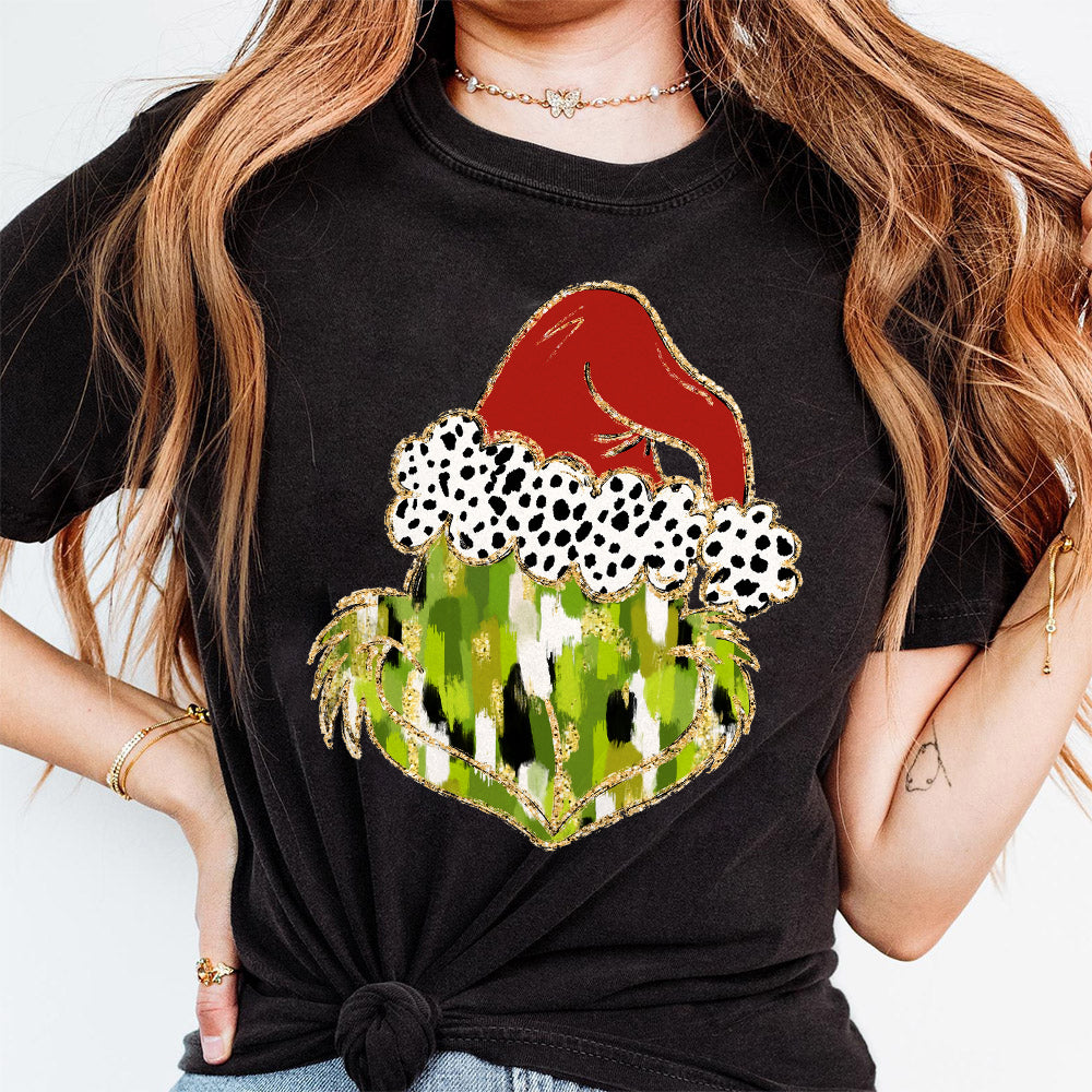 Mean one Coquette glitter png brushstroke green guy design dtf Christmas girls winter png kids santa design bow brushstroke S99