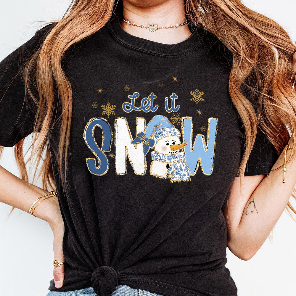 Grand millennial Let it snow Coquette Christmas snowman png Christmas design dtf Christmas girls winter png design bow acrylic brushstroke S130