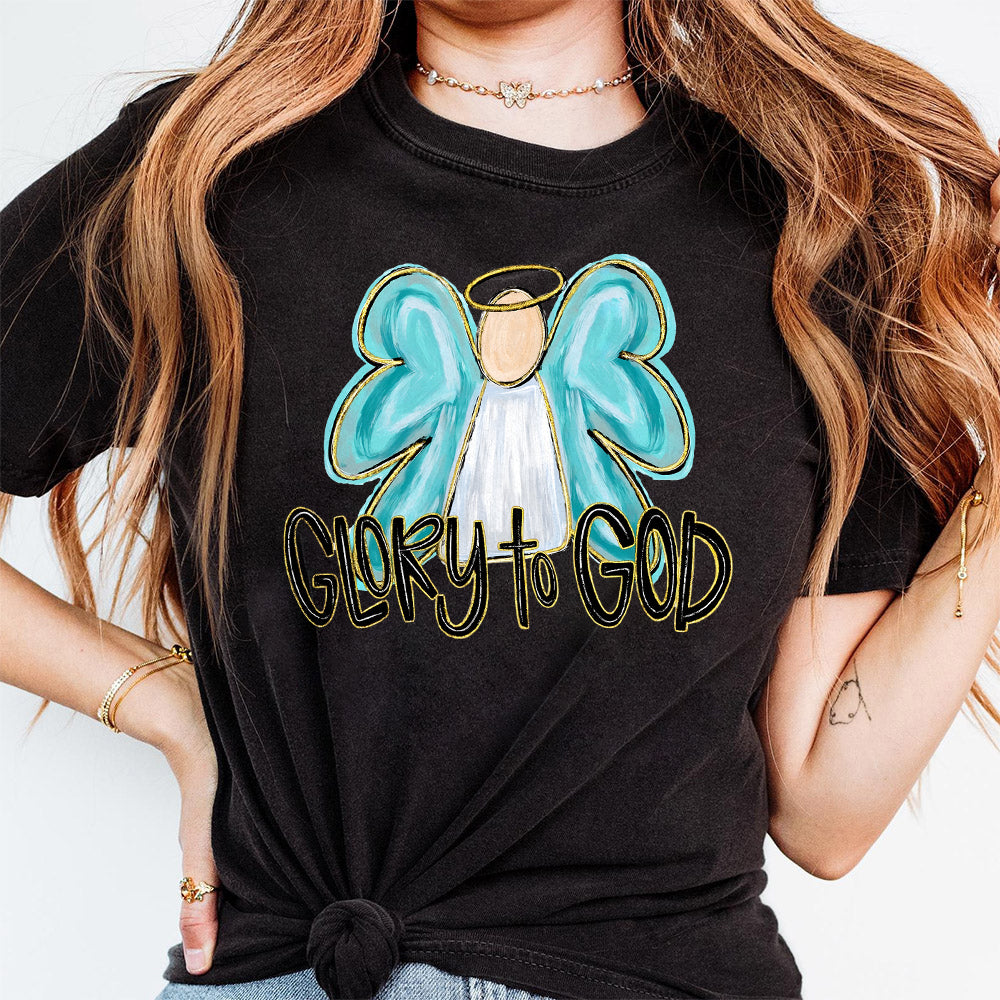 Glory to God PNG, Angel, Gold Foil, Hand Lettered , Christmas, Holiday, Digital File, Sublimation Download, DTF S182