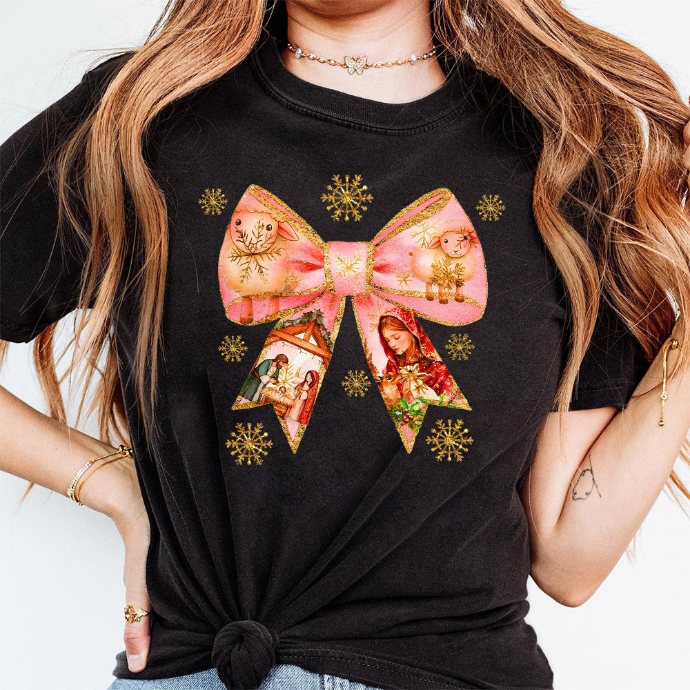 Jesus Christmas Coquette Bow Png, Christian Christmas Png, Nativity Scene Png, Baby Jesus Png, Bible Verse Png, Glitter, Pink Christmas Png S233 abccc