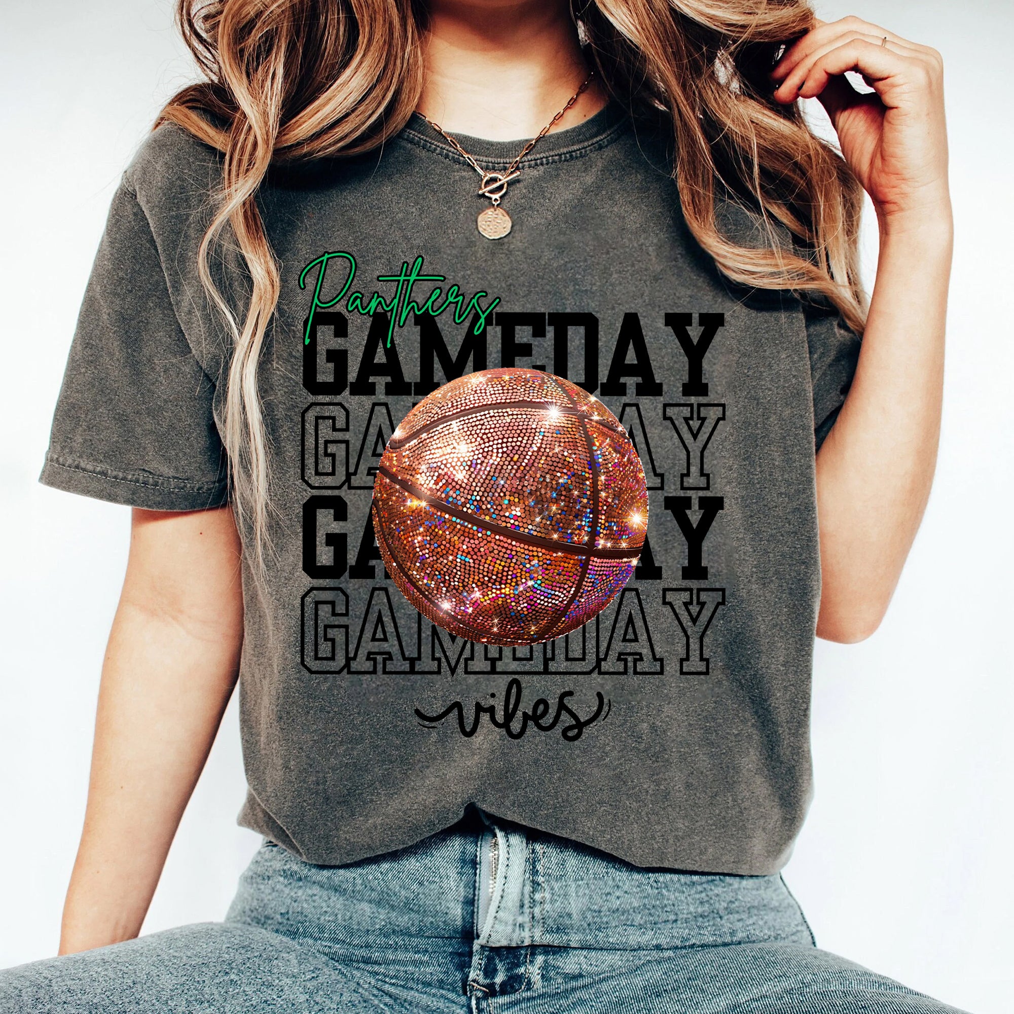Custom Team Mascot Game Day Vibes Basketball Crewneck Sweatshirt, Sparkle Basketball Mom Shirt, Basketball Season Womens Pullover, Oversized FB2708