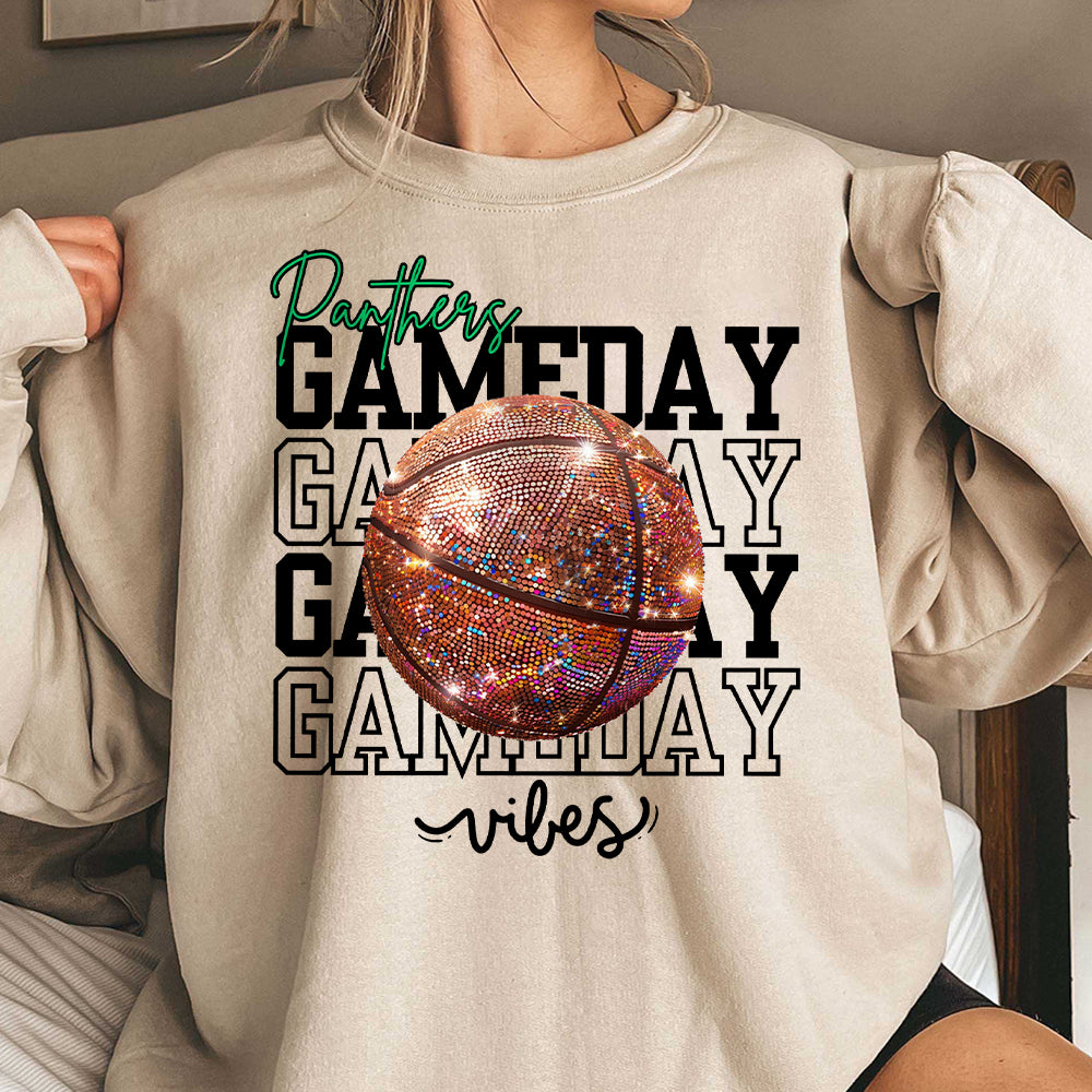 Custom Team Mascot Game Day Vibes Basketball Crewneck Sweatshirt, Sparkle Basketball Mom Shirt, Basketball Season Womens Pullover, Oversized FB2708