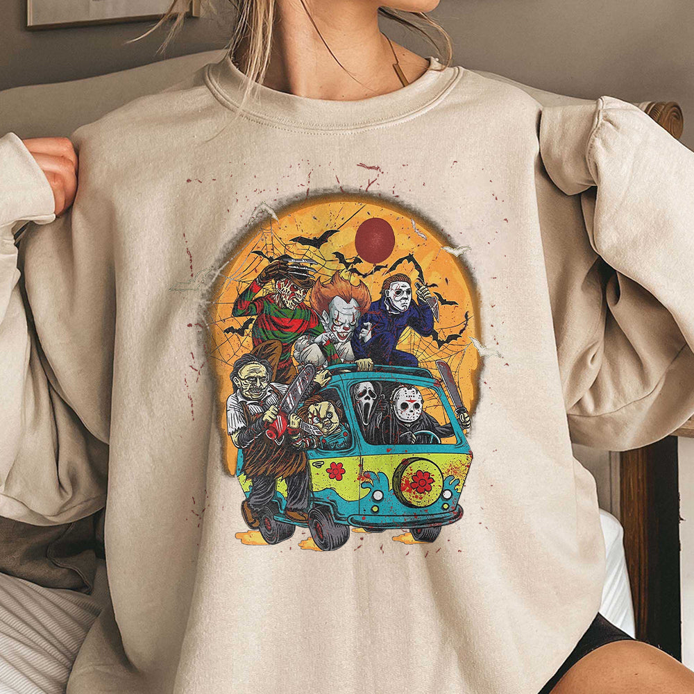 Vintage Horror Movie Characters Shirt, Retro Friends Horror Movie Shirts, Horror Characters Shirt, Halloween Friends Shirt, Mystery Machine  EEE