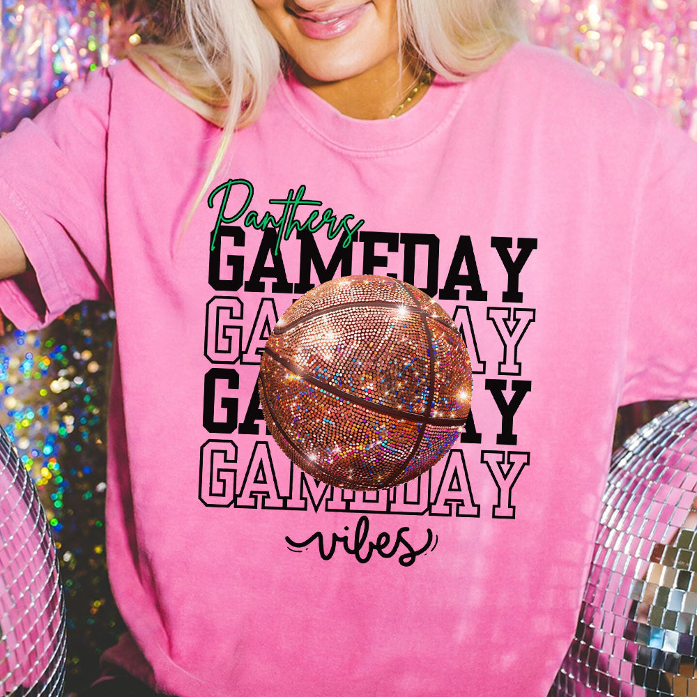 Custom Team Mascot Game Day Vibes Basketball Crewneck Sweatshirt, Sparkle Basketball Mom Shirt, Basketball Season Womens Pullover, Oversized FB2708