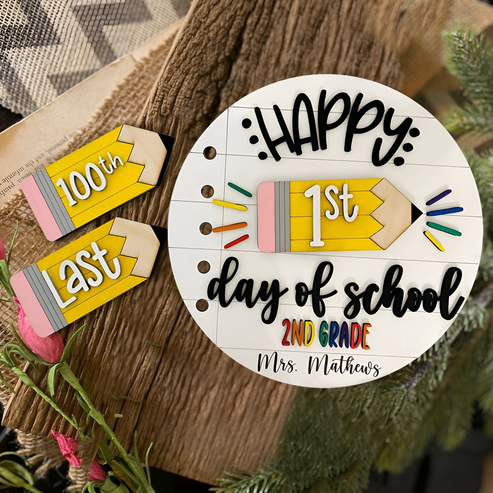 Custom Wooden Interchangeable First Day of School Sign Personalized Back to School Gifts Teacher Gifts Scsign